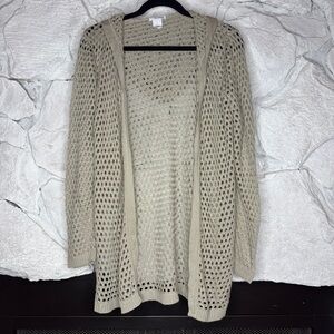 Serendipity by Victoria | Women’s Tan Open Crochet Knit Duster w/Hoodie, Size L